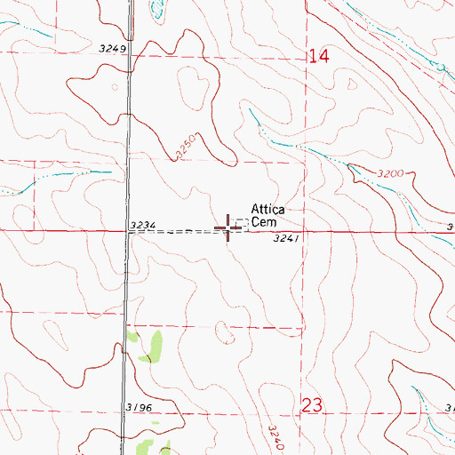 Topographic Map of Attica Cemetery, NE