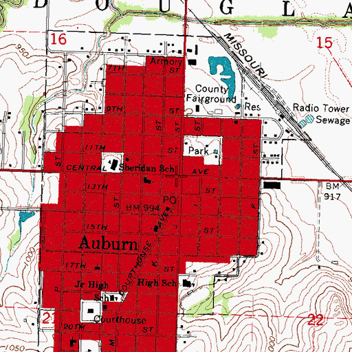 Topographic Map of Auburn, NE