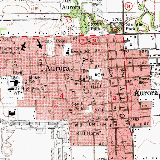 Topographic Map of Aurora, NE