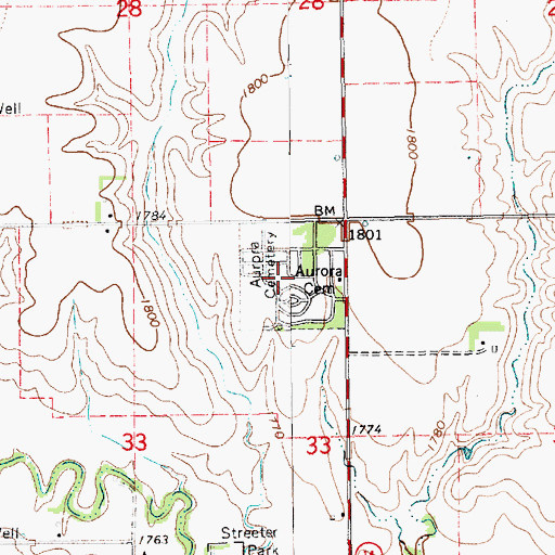 Topographic Map of Aurora Cemetery, NE