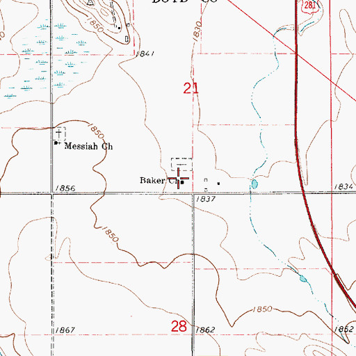 Topographic Map of Baker Church, NE