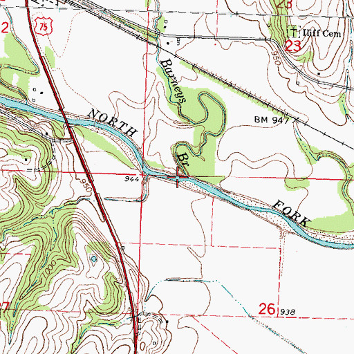 Topographic Map of Barneys Branch, NE