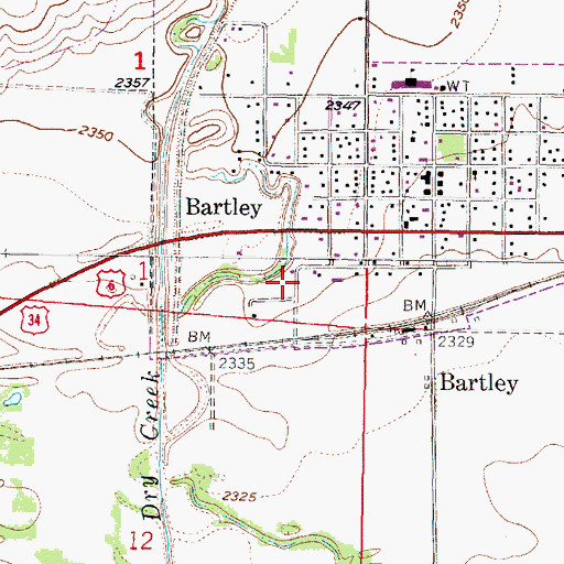 Topographic Map of Bartley, NE