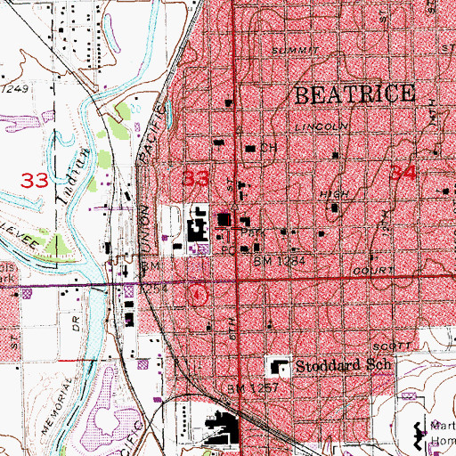 Topographic Map of Beatrice, NE