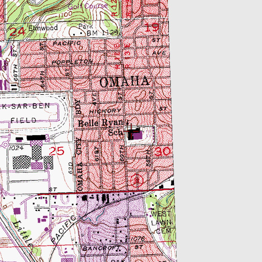 Topographic Map of Belle Ryan Elementary School, NE
