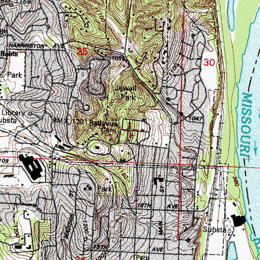 Topographic Map of Bellevue Cemetery, NE
