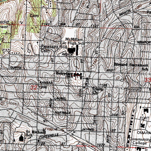 Topographic Map of Belvedere Elementary School, NE