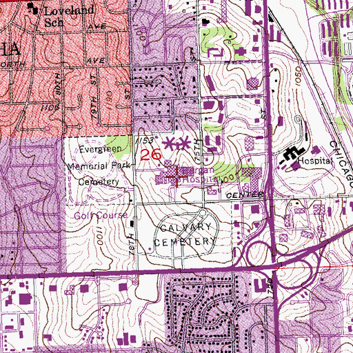 Topographic Map of CHI Health - Bergan Mercy Medical Center, NE