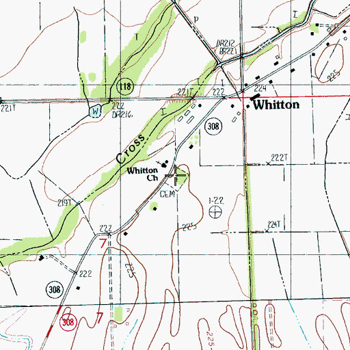 Topographic Map of Whitton Cemetery, AR