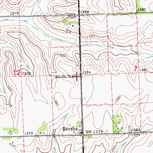 Topographic Map of Bertha School, NE