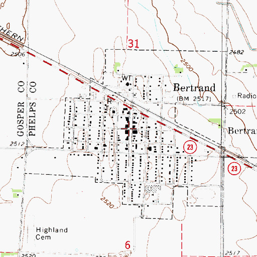 Topographic Map of Bertrand, NE