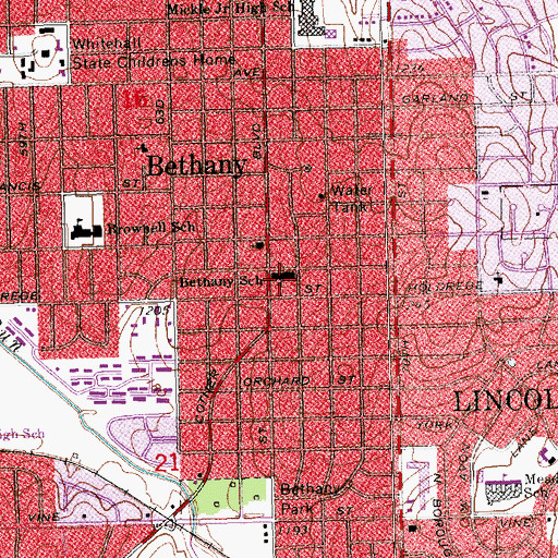 Topographic Map of Bethany School, NE