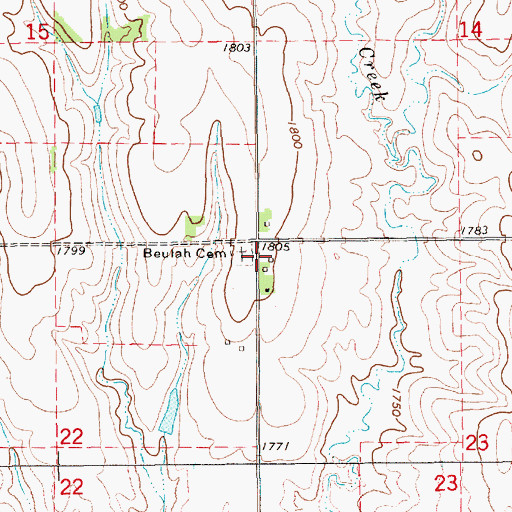 Topographic Map of Beulah Cemetery, NE