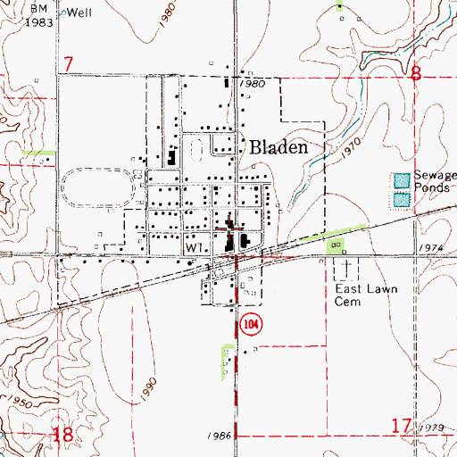 Topographic Map of Bladen, NE