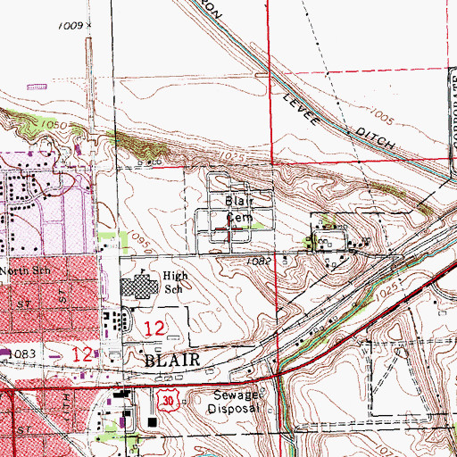 Topographic Map of Blair Cemetery, NE