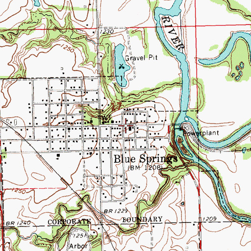 Topographic Map of Blue Springs, NE