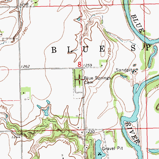 Topographic Map of Blue Springs Cemetery, NE