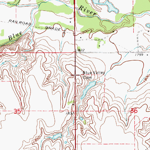 Topographic Map of Blue Valley Cemetery, NE