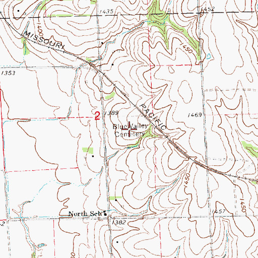 Topographic Map of Blue Valley Cemetery, NE