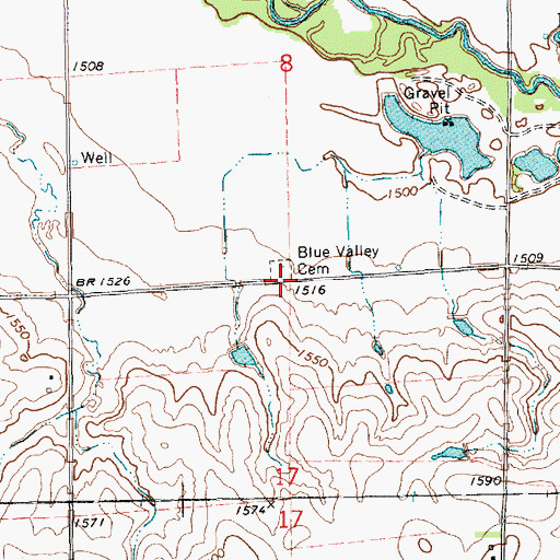 Topographic Map of Blue Valley Cemetery, NE