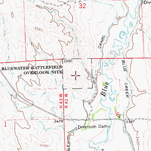 Topographic Map of Bluewater Battlefield Overlook Site, NE