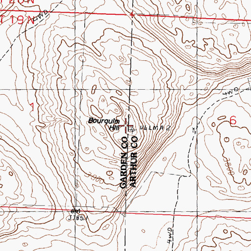 Topographic Map of Bourquim Hill, NE
