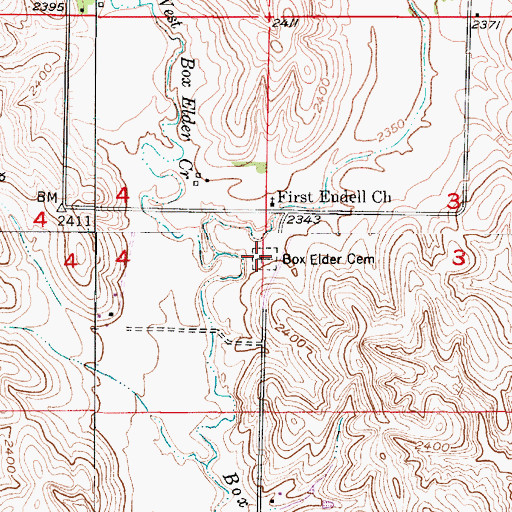 Topographic Map of Box Elder Cemetery, NE