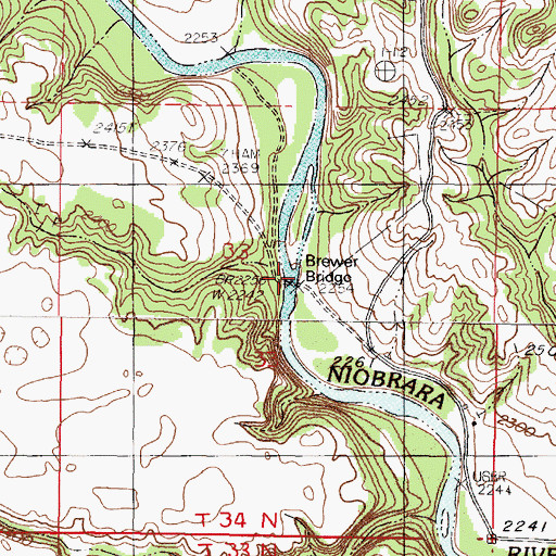 Topographic Map of Brewer Bridge, NE