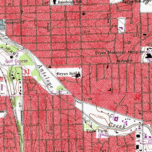 Topographic Map of Bryan Community High School, NE