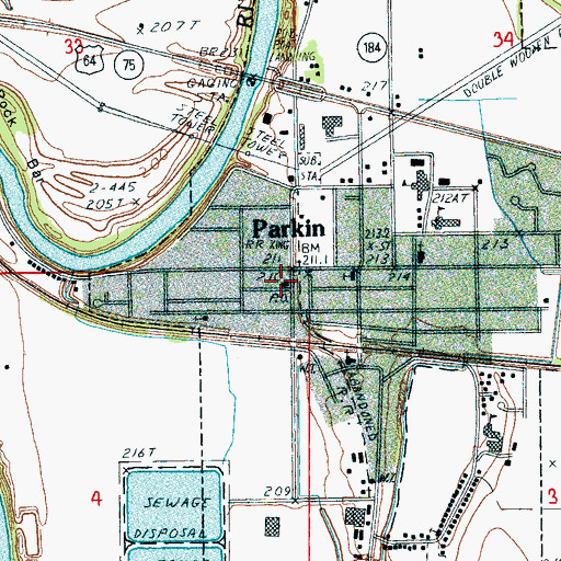Topographic Map of Parkin Post Office, AR