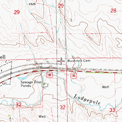 Topographic Map of Bushnell Cemetery, NE