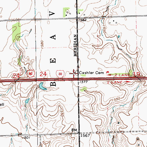 Topographic Map of Cashler Union Cemetery, NE