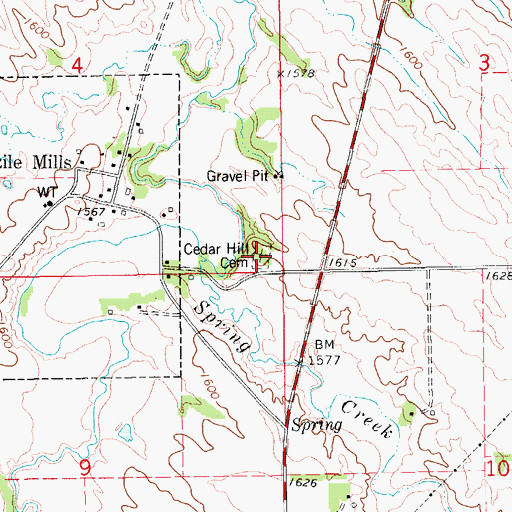 Topographic Map of Cedar Hill Cemetery, NE