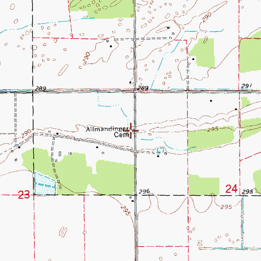 Topographic Map of Allmandinger Cemetery, AR