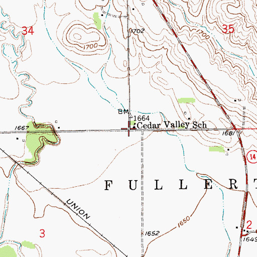 Topographic Map of Cedar Valley School (historical), NE
