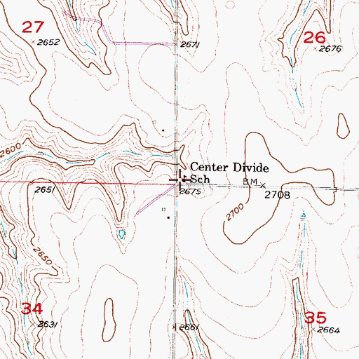 Topographic Map of Center Divide School, NE