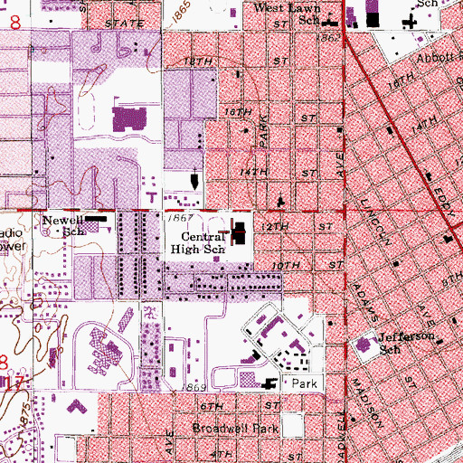 Topographic Map of Central Catholic Schools, NE