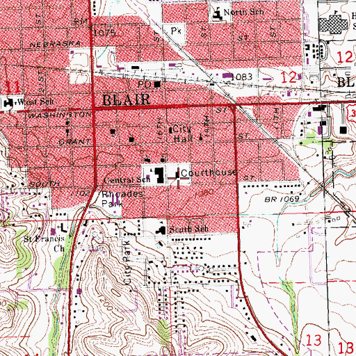 Topographic Map of Central School, NE