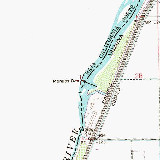 Topographic Map of Morelos Dam, AZ