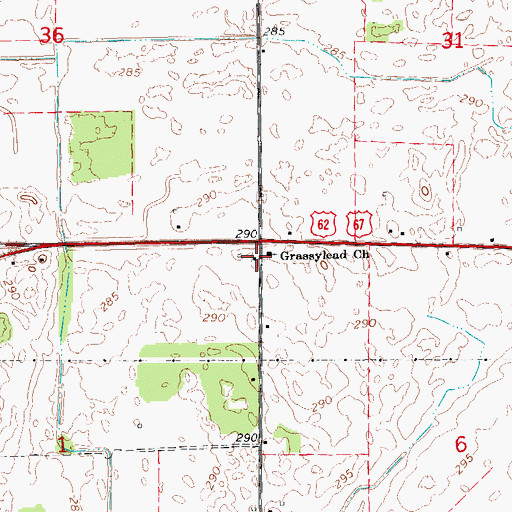 Topographic Map of Grassylead Church, AR