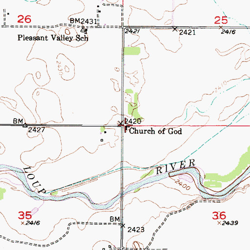 Topographic Map of Church Valley School, NE
