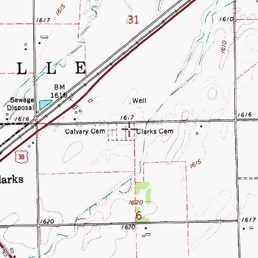 Topographic Map of Clarks Cemetery, NE
