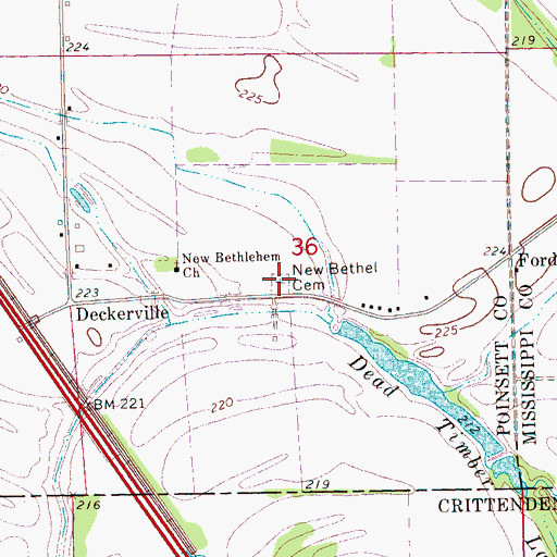 Topographic Map of New Bethel Cemetery, AR