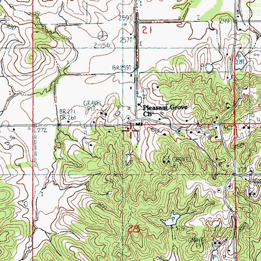 Topographic Map of Pleasant Grove Baptist Church, AR