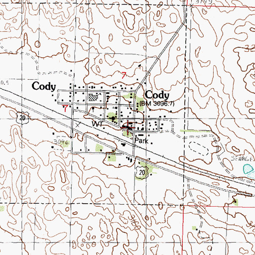 Topographic Map of Cody, NE