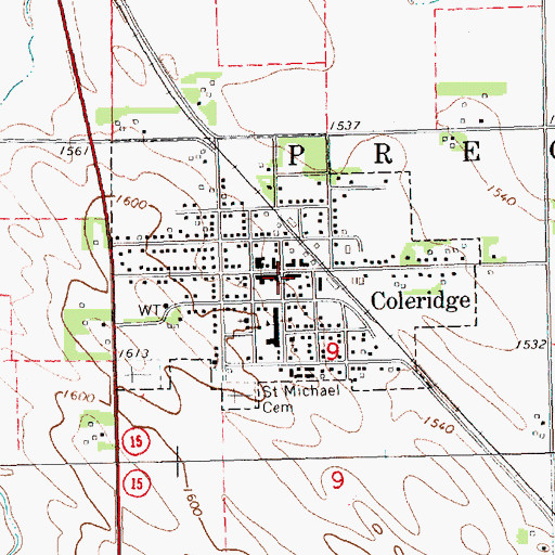 Topographic Map of Coleridge, NE