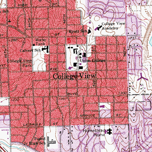 Topographic Map of College View, NE