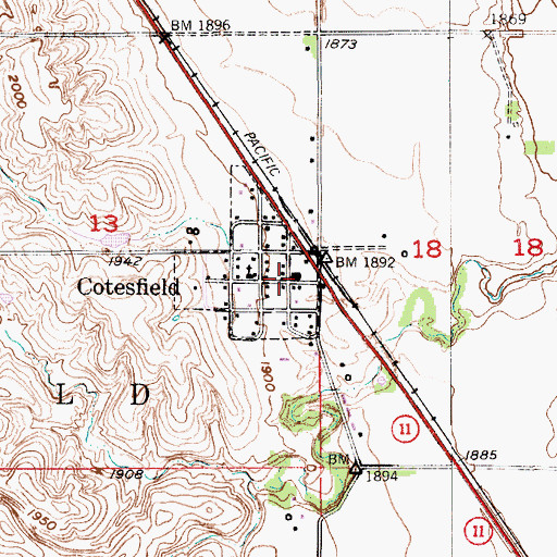Topographic Map of Cotesfield, NE