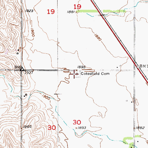 Topographic Map of Cotesfield Cemetery, NE