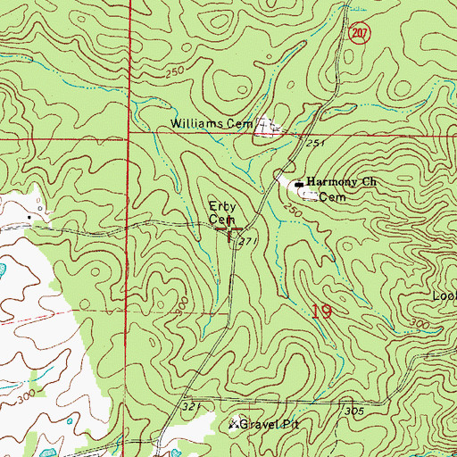 Topographic Map of Erby Cemetery, AR
